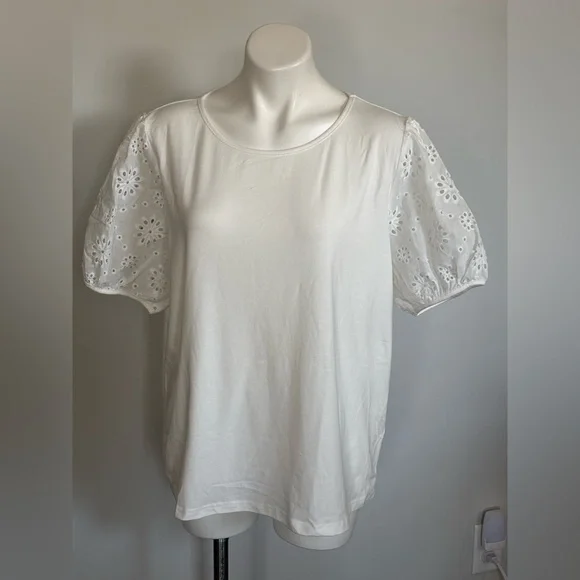 Grace Karin Ivory Eyelet Puff Short Sleeve Top NWT - Picture 2 of 8